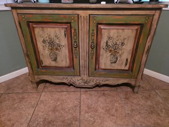 Vintage Hand-Painted Wooden Cabinet Sideboard
