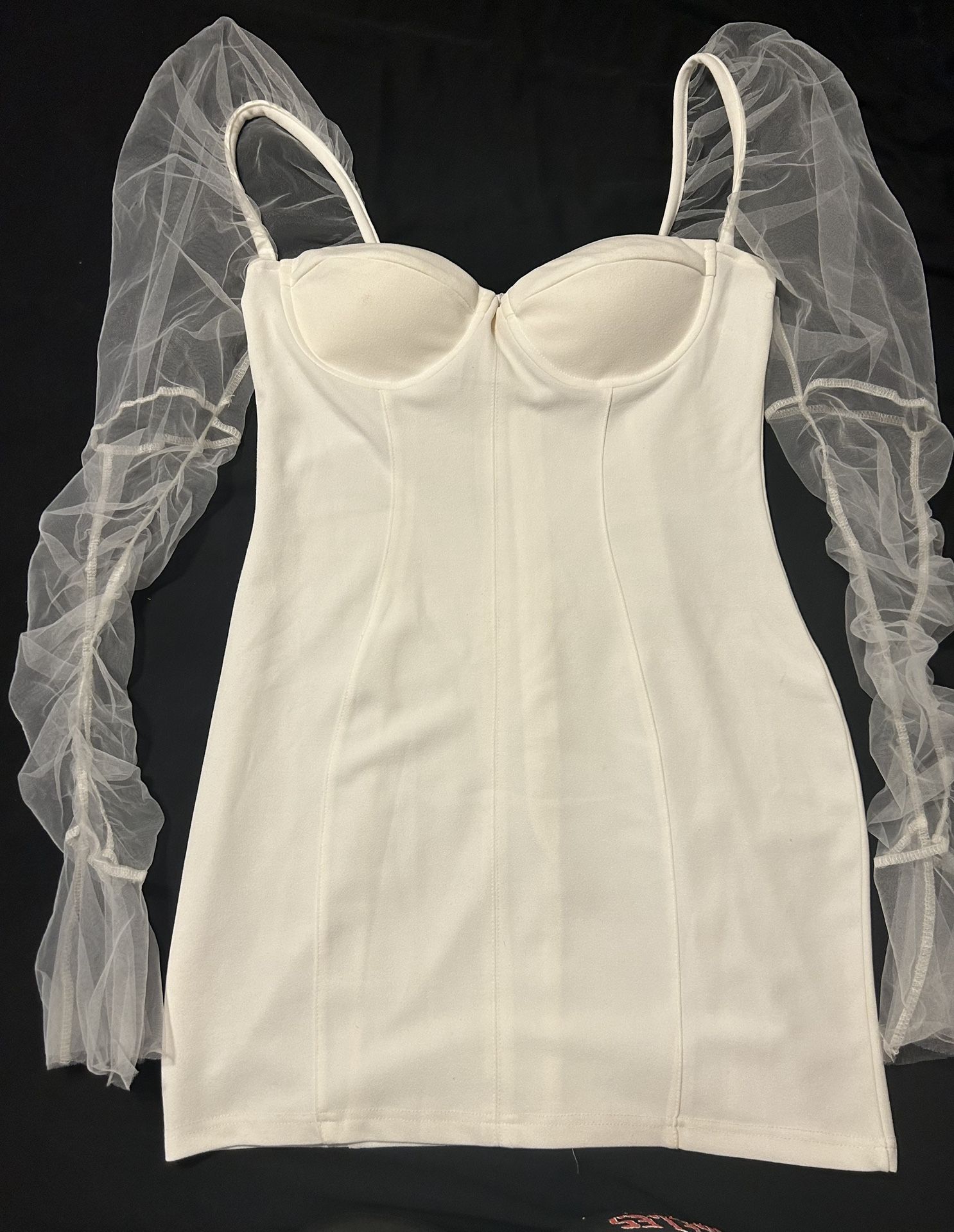 White Dress With Mesh Shoulders