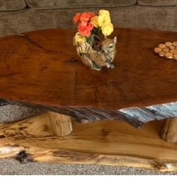 Vintage Coffee Table Live Edge Redwood Burl 