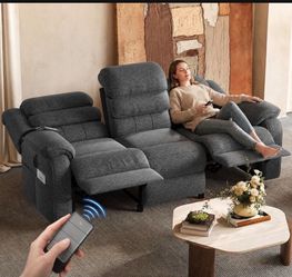Electric Power Recliner Sofa, Tiered Support Sofa 3-Seater Chenille Couch - Grey