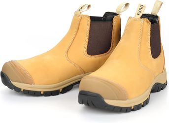 OUXX Steel Toe Chelsea Work Boots for Men – Slip-On Safety Boot, Waterproof Leather, Slip-Resistant