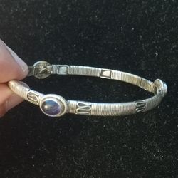 Vintage Handcrafted 925 Sterling Silver & Amethyst Bangle Bracelet