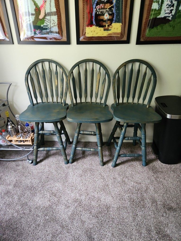 3 Barstools (Teal and Gold)