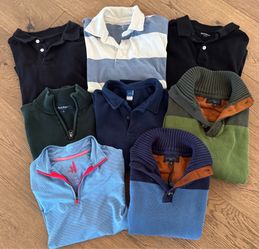 Assorted boys long sleeve polos and 3/4 zip/button sweaters