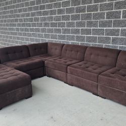 Chocolate Brown Tufted Wraparound Sectional Sofa – Modular & Spacious (WE DELIVER)