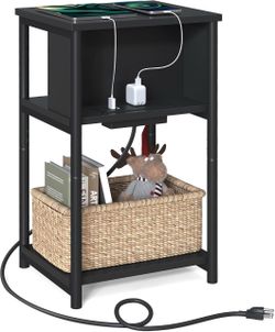 B VASAGLE 3-Tier Side Table with Outlets and USB Charging