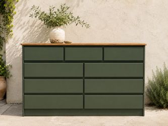 Vine Leaf 9 Drawer Solid Wood Dresser with Wood Top