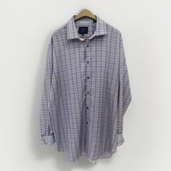 WRK Button Down Long Sleeve Shirt Mens 18 Plaid Purple 4 Way Stretch Flip Cuff