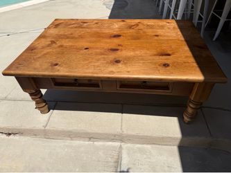 Solid Wood Rustic Coffee Table with 2 Drawers – Farmhouse Style