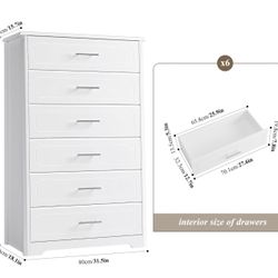 Tall White 6-Drawer Chest — Modern & Functional