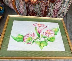 Beautiful Water Color Painting Signed Lower Left . Gold Leaf Framed and matting