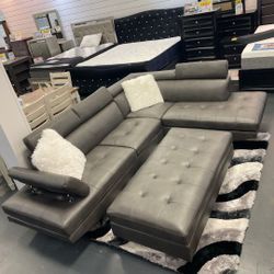 Ibiza Gray Leather Sectional Sofa W/Ottoman---$899---Wow!!!---Delivery Available 