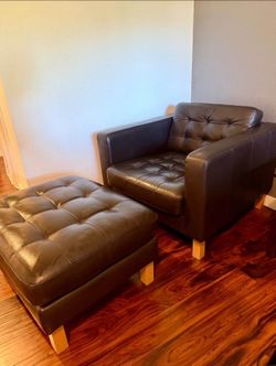 Brown Leather Chair With Ottoman
