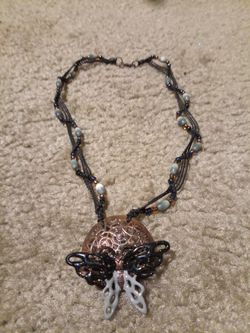 Vintage Copper Butterfly Necklace 