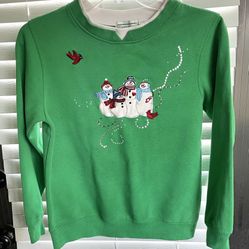**VINTAGE** Shenanigans Embroidered Sweatshirt -Green- GrannyCore - Winter Scene