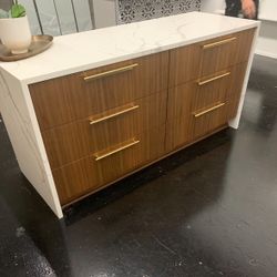 Marble Stone Waterfall Kitchen Island - Soft Close Drawers