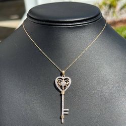 Jewelry 10k solid yellow gold Rope necklace chain 16.00" 1.5mm 0.15CTW natural diamond key pendant charm