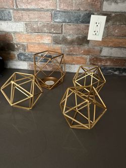 Gold Geometric Metal home decor Set of 4 (one is candle holder)