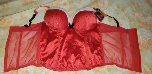 New red Christmas Santa Claus bustier bra corset 36c