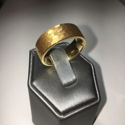 14k Gold Plated Color Hammered Tungsten Mens Ring - Size:10