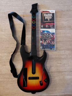 Nintendo Wii Guitar Hero Sunburst Guitar with 2 Games Bundle