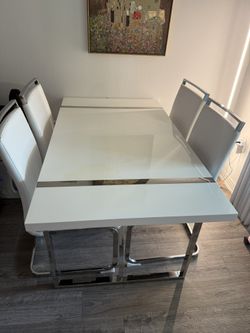 Modern White & Stainless Steel table + Chairs