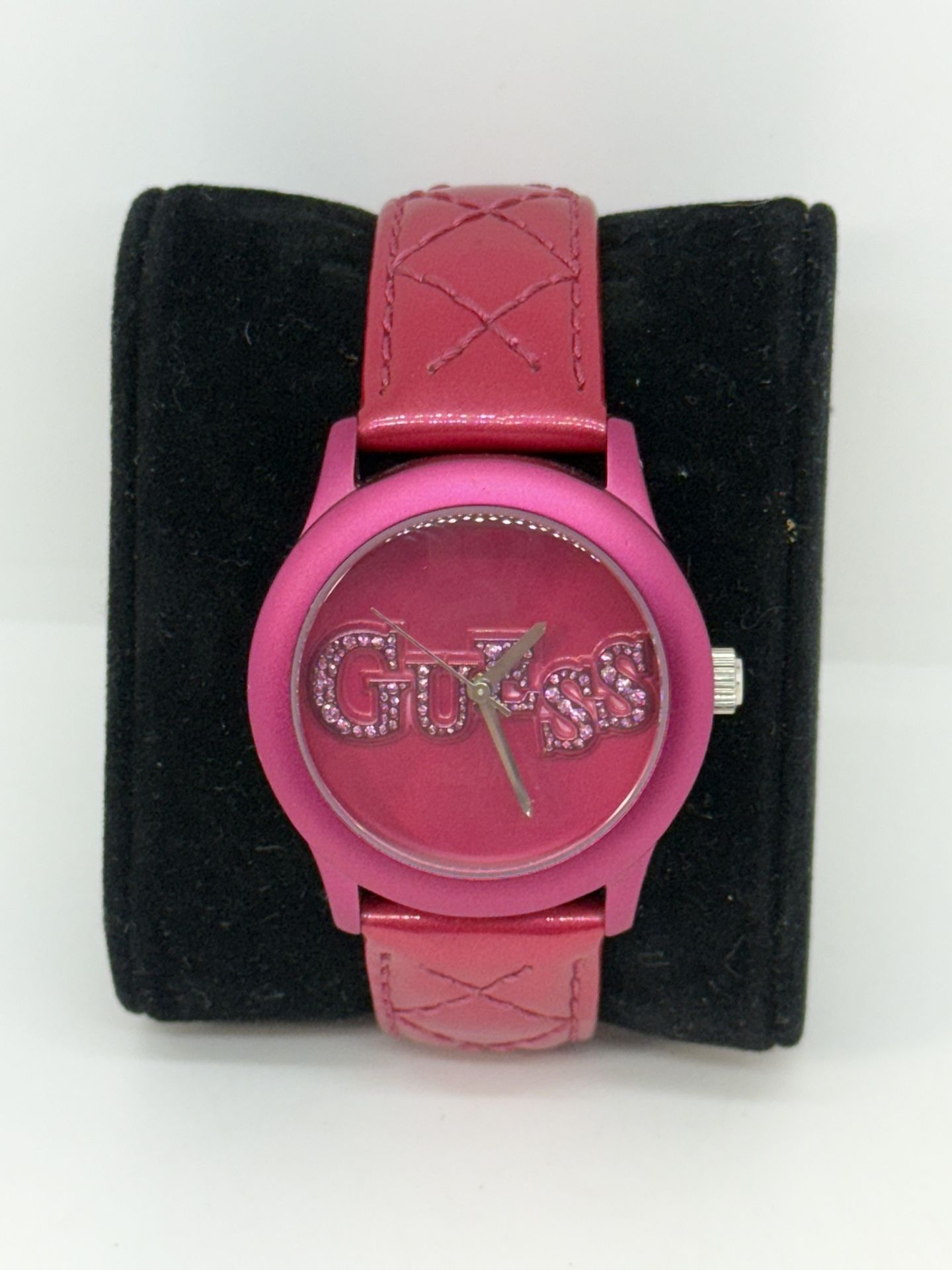 GUESS U96004L2 Women's Pink on Pink Quilted Patent Leather Strap Wristwatch