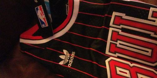 DENNIS RODMAN #91 Chicago Bulls Black Striped adidas NBA Jersey Size XL