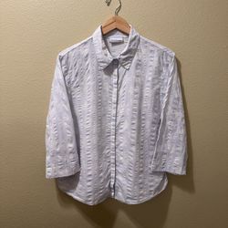 Women’s 16/18? Alfred Dunner Light Blue Floral Striped Textured 3/4 Sleeve Shirt