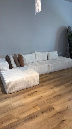 White Corduroy Modular Sectional Sofa
