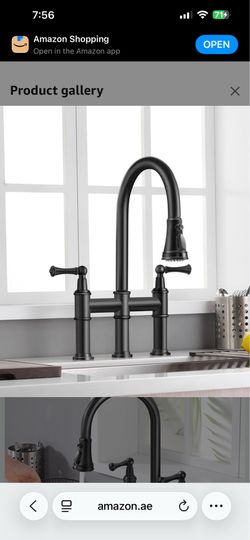 ARRISEA Heritage Bridge Kitchen Faucet with Pull-Down Sprayhead Fingerprint Resistant Spot Free (Matte Black)