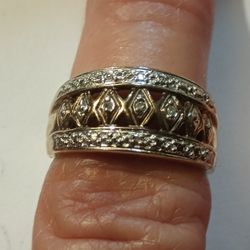 Vintage Gold Over Sterling Silver Cz Wedding Ring 