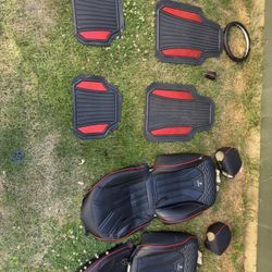 Red & Black Car Seat Covers + Floor Mats (Full Set)