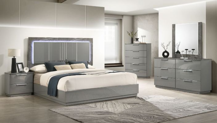 New in stock free queen 15 inches jumbo mattress set with gray modern high quality queen size 5pc bedroom set special no credit needed payment plan