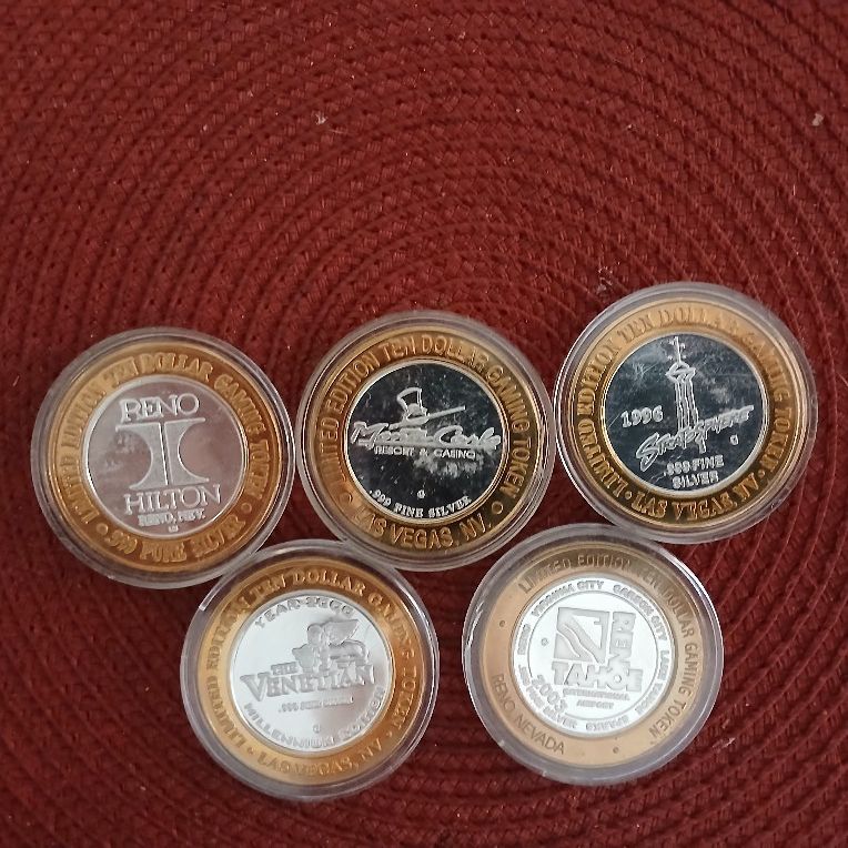(5) Las Vegas SILVER CASINO TOKENS