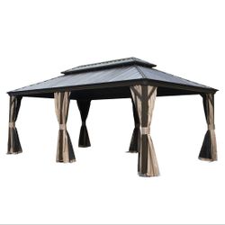 12' X 20' Hardtop
Gazebo, Upgraded
Metal Gazebo with
Drainage System
Dual-Layer Galvanized Steel Roof,
Curtain and Netting.
Outdoor Shelter
Canopy fo
