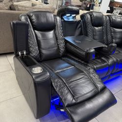 Power Recliner Sectional With Cup holders And Storage 