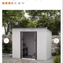 Outsunny 4ft W x 8ft D. White Metal Lean Shed With Locking doors