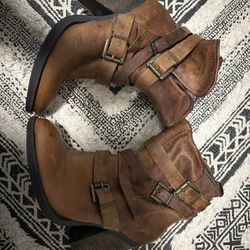 Brown Leather Buckle Boots