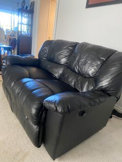 2pc Black Italian Leather Couch Set for Sale