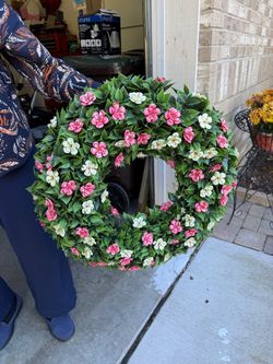 Artificial Floral Wreath with Pink and White Flowers