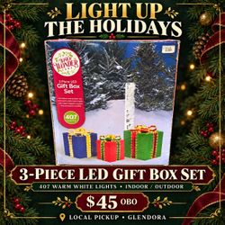 3-Piece LED Christmas Gift Box Set – 407 Lights – $45