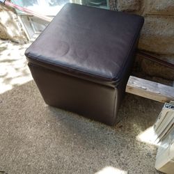 Brown Leather Ottoman With Lid