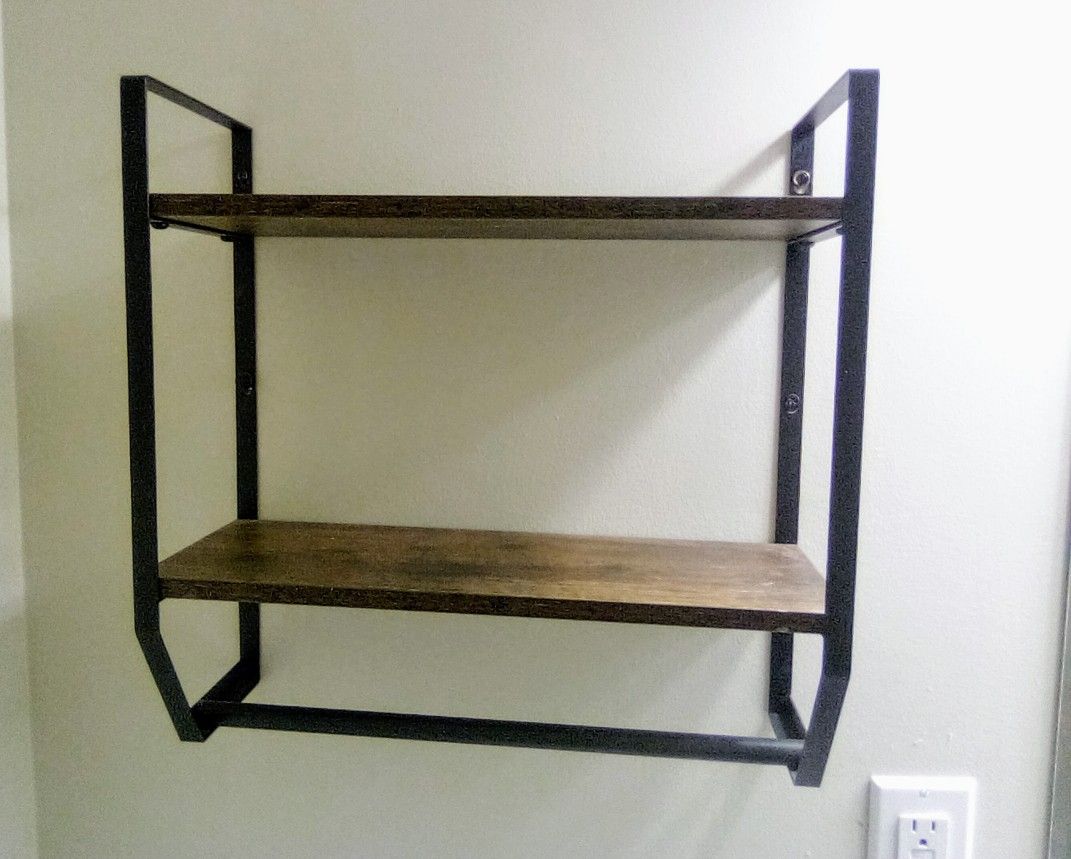 2-Tier Metal Industrial 23.6" Bathroom Shelves Wall Mounted,Rustic Wall Shelf Over Toilet,Towel Rack with Towel Bar,Utility Storage Shelf Rack, Floati