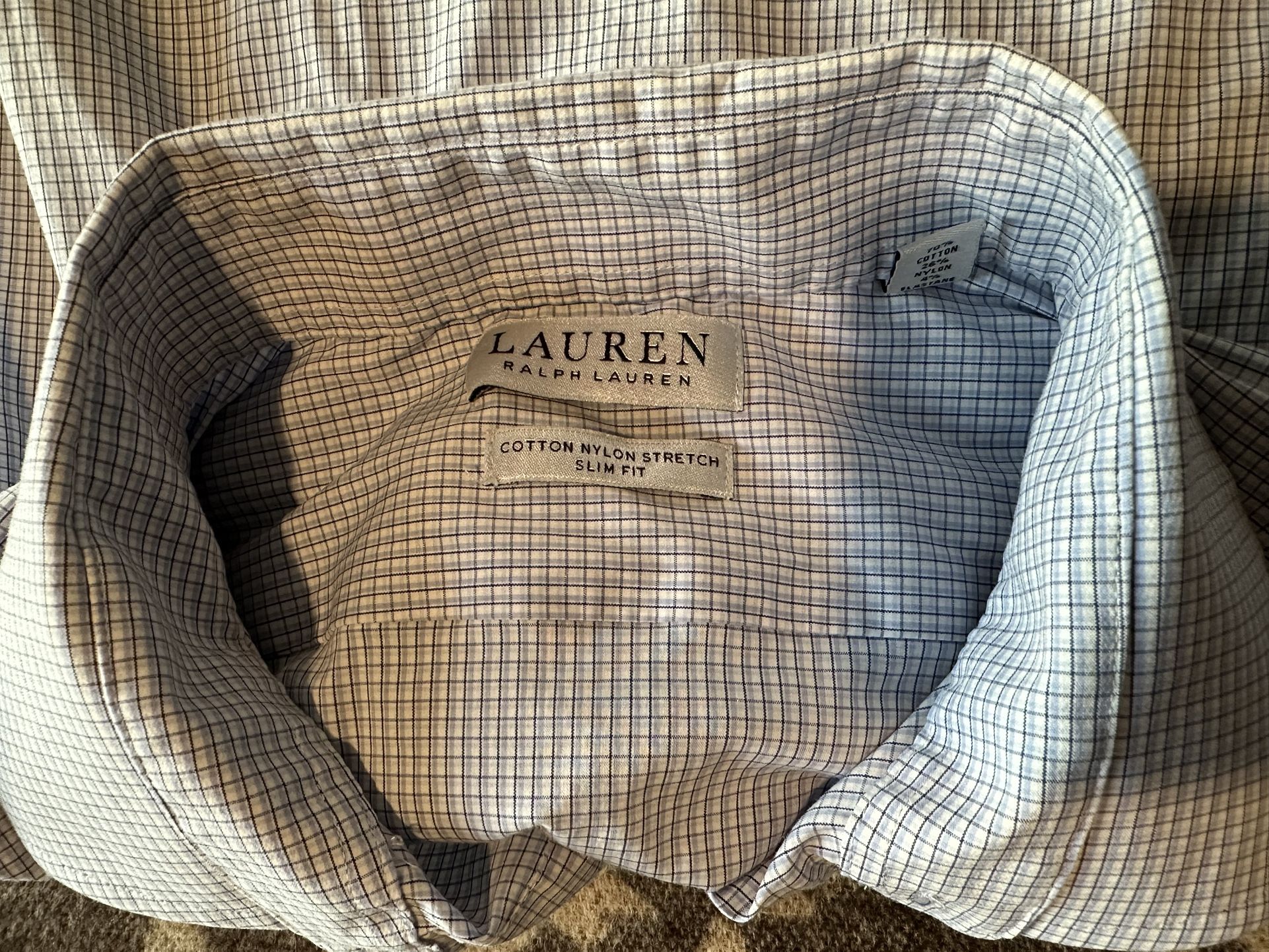 Lauren Ralph Lauren Men’s Blue Micro Check Dress Shirt – Slim Fit (Size L 16½ 32/33)
