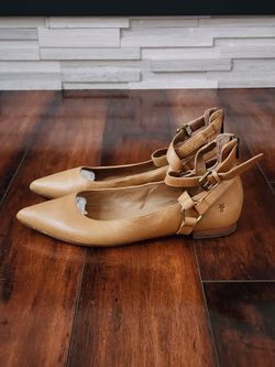 Frye Sienna Leather Pointed-Toe Ankle Strap Flats – Size 10