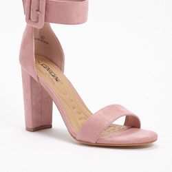Blush/ Pink Suede ankle wrap heels