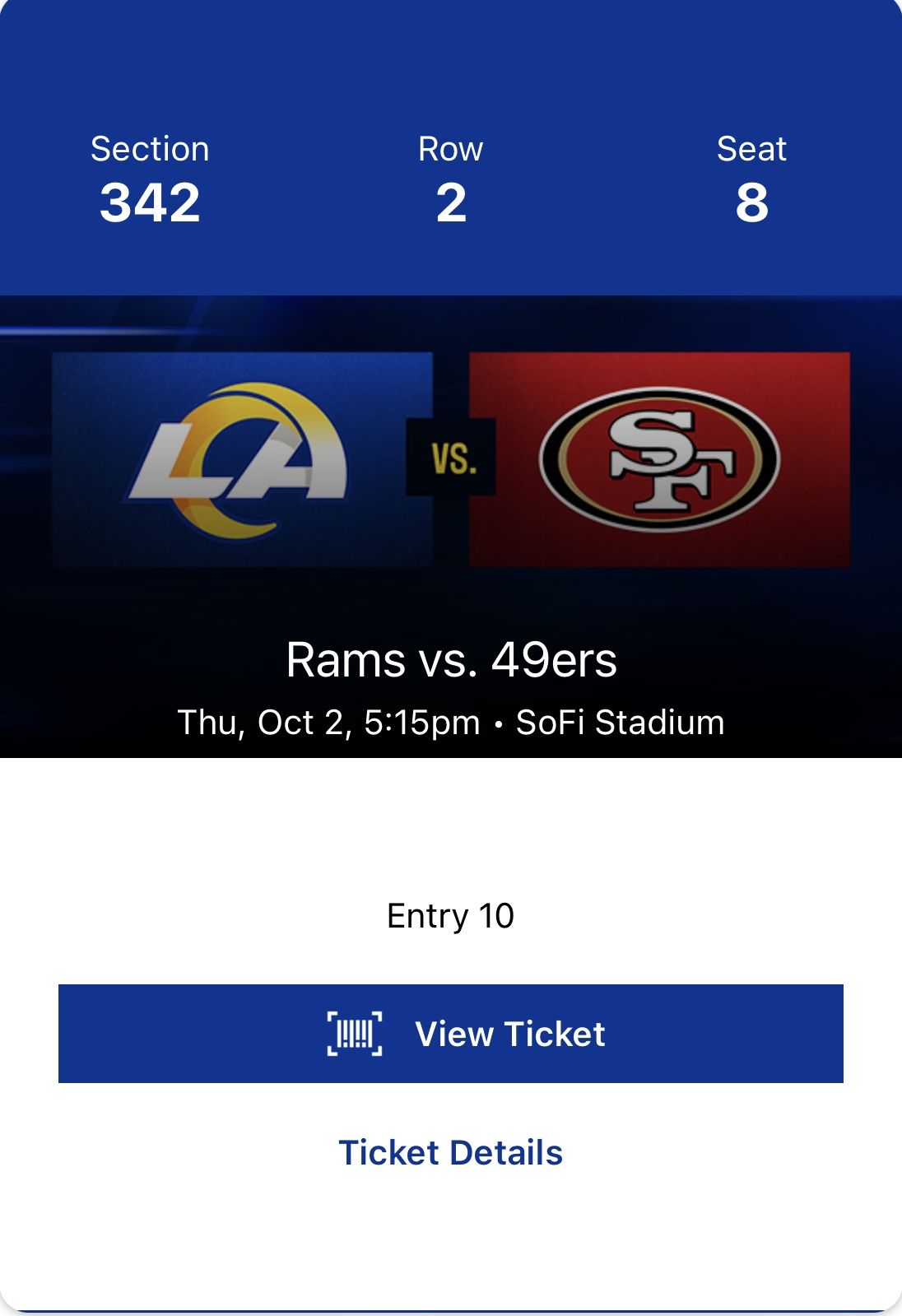 Los Angeles Rams Vs San Francisco 49ers 10/2