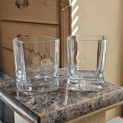 Set Of 2 Y2K Millennium Crown Royal Whiskey Rocks Glasses Embossed Logo W/ 2000 
