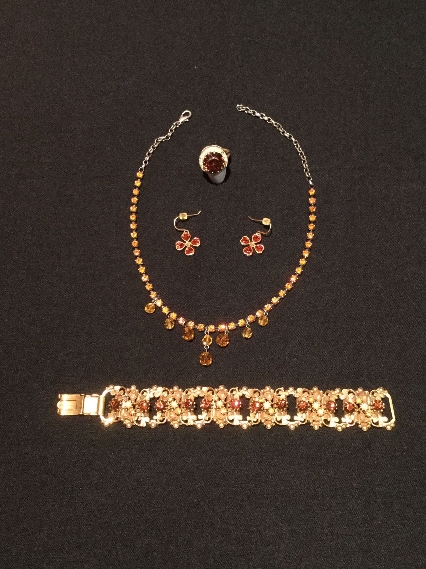 Custom jewelry with amber stones necklace, earrings, bracelet and ring